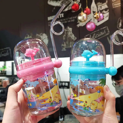 250ml Kids Funny Whale Water Spray Drinking Cup Cartoon Feeding Bottles With Straws Portable Children Cups Drinkware Cup Water
