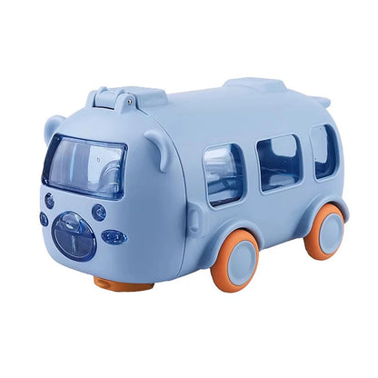 500ml Cute Portable Water Bottle With Shoulder Strap Kids Car Straw Water Cup Bus Shape Children's Water Bottle Drinking Cup