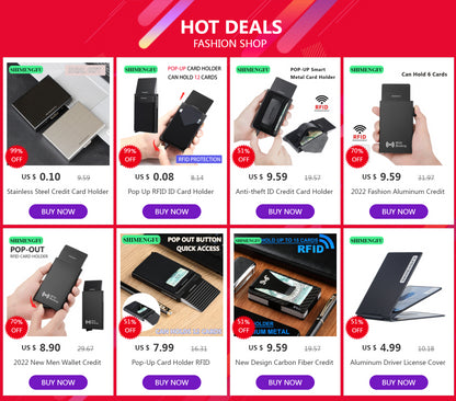 Pop Up RFID ID Card Holder Male Wallet Mini Package Aluminum Metal Protective Gear Storage Bag Smart Quick Release Women Purse
