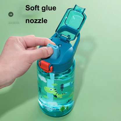 600ML Children Cartoon Animal Water Bottle Cup with Straw Portable Student Anti-falling Water Bottle Toddlers Beverage Kettle