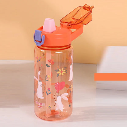 600ML Children Cartoon Animal Water Bottle Cup with Straw Portable Student Anti-falling Water Bottle Toddlers Beverage Kettle