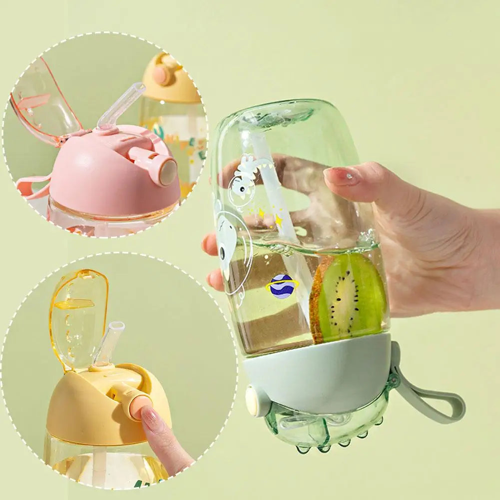 Children's Water Bottle For School Portable Cartoon Dinosaur Sippy Cup Creative Feeding Cup With Straws And Lids Drinkware ﻿