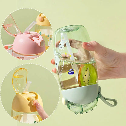 Children's Water Bottle For School Portable Cartoon Dinosaur Sippy Cup Creative Feeding Cup With Straws And Lids Drinkware ﻿