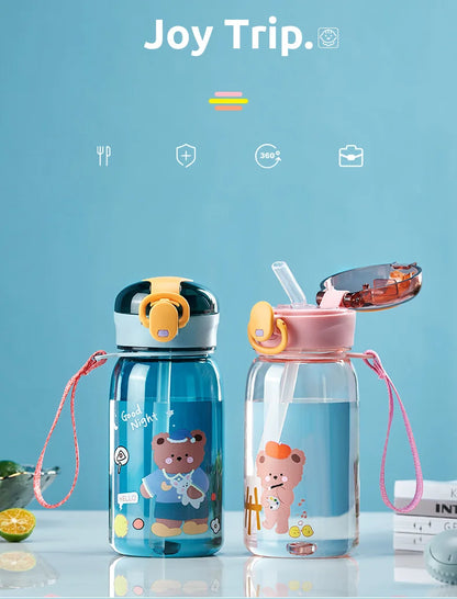 Sports Water Bottle Kids Water Sippy Cup with Straw Cartoon Leakproof Water Bottles Outdoor Portable Drink Bottle Children's Cup