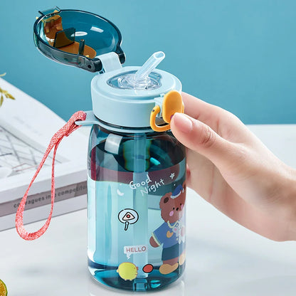 Sports Water Bottle Kids Water Sippy Cup with Straw Cartoon Leakproof Water Bottles Outdoor Portable Drink Bottle Children's Cup
