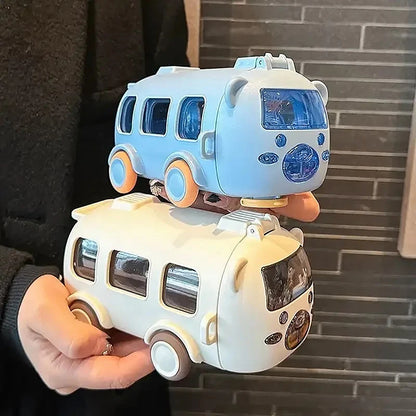 500ml Cute Portable Water Bottle With Shoulder Strap Kids Car Straw Water Cup Bus Shape Children's Water Bottle Drinking Cup