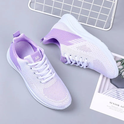 Spring New Women's Flying Weave Mesh Sport Casual Lightweight Soft Sole Running Shoes