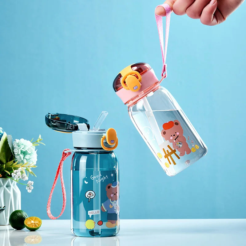 Sports Water Bottle Kids Water Sippy Cup with Straw Cartoon Leakproof Water Bottles Outdoor Portable Drink Bottle Children's Cup