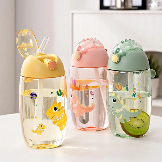 500ML Children's Water Bottle For School Portable Cartoon Dinosaur Sippy Cup Creative Feeding Cup With Straws And Lids Drin
