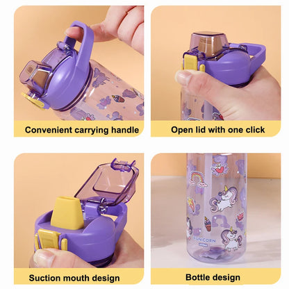 600ML Children Cartoon Animal Water Bottle Cup with Straw Portable Student Anti-falling Water Bottle Toddlers Beverage Kettle