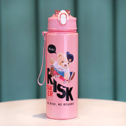 Cute Bear Cartoon Water Bottle 750ML with Straw Leak-Proof Portable Handle for Kids Ideal for Outdoor Activities Drink Bottle