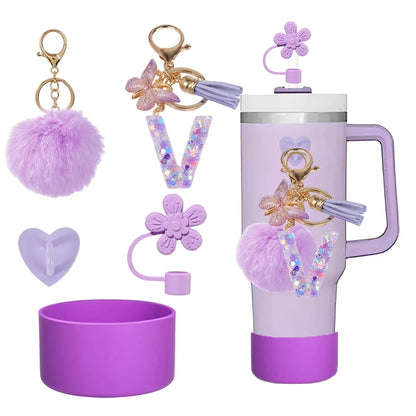 5pcs Accessories Set For Stanley Tumbler with Handle Resin Alphabet Initial Letter Keychain Keyring for Women Purse Handbags