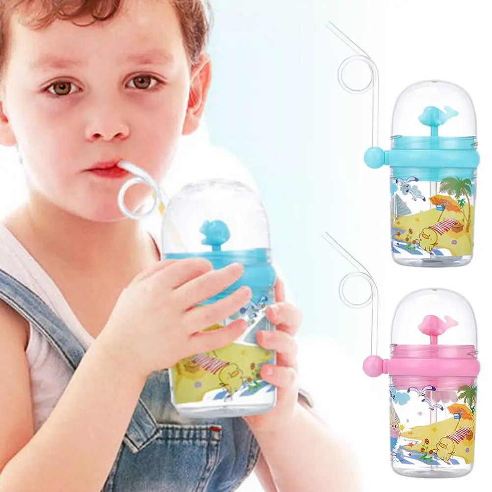 250ml Kids Funny Whale Water Spray Drinking Cup Cartoon Feeding Bottles With Straws Portable Children Cups Drinkware Cup Water