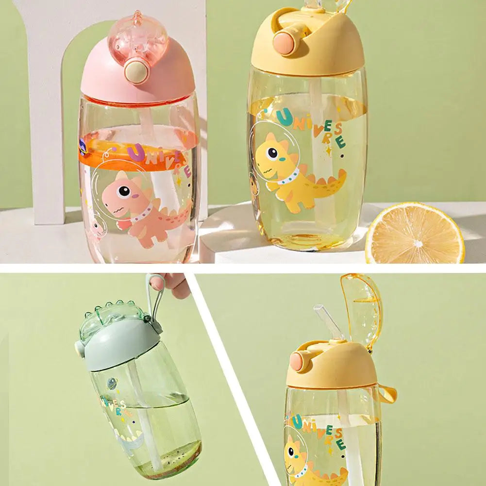 500ML Children's Water Bottle For School Portable Cartoon Dinosaur Sippy Cup Creative Feeding Cup With Straws And Lids Drin