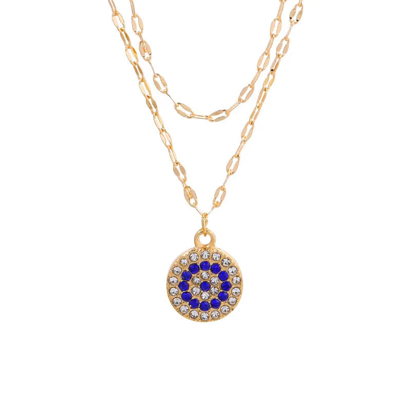 Trend Zircon Devil's Eye Pendant Necklace For Women Gold Color Stainless Steel Double Layer Lip Chain Choker Jewelry Wholesale