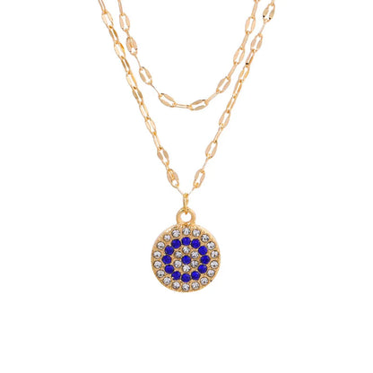 Trend Zircon Devil's Eye Pendant Necklace For Women Gold Color Stainless Steel Double Layer Lip Chain Choker Jewelry Wholesale