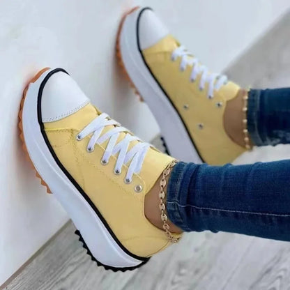 Women's canvas shoes casual comfortable shallow mouth breathable women's flat outdoor walking lace-up vulcanized shoes