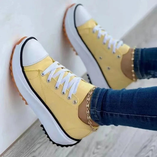 Women's canvas shoes casual comfortable shallow mouth breathable women's flat outdoor walking lace-up vulcanized shoes