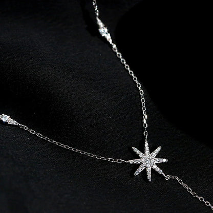New 925 Sterling Silver Eight pointed star Pendent Necklace For Women Charm Choker Boho Fashion Wedding Party Jewelry