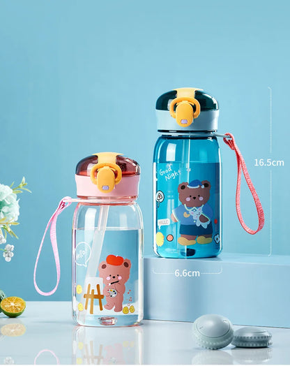 Sports Water Bottle Kids Water Sippy Cup with Straw Cartoon Leakproof Water Bottles Outdoor Portable Drink Bottle Children's Cup