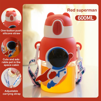 600ML Kawaii Summer Children's Water Cup High-value Fall-proof Straw Cup Boys and Cirls Go to School Baby Kettle