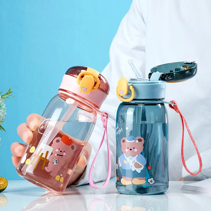 Sports Water Bottle Kids Water Sippy Cup with Straw Cartoon Leakproof Water Bottles Outdoor Portable Drink Bottle Children's Cup
