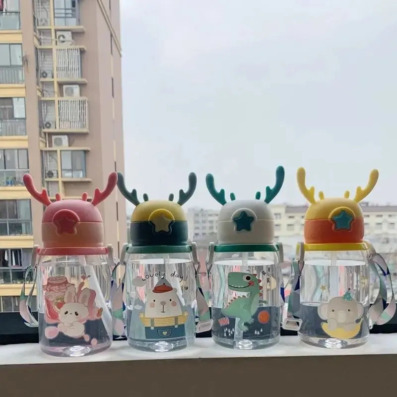 Cartoon Animal Baby Water for Boy Girl Bottle With Straw Girls Kids Large Portable Travel