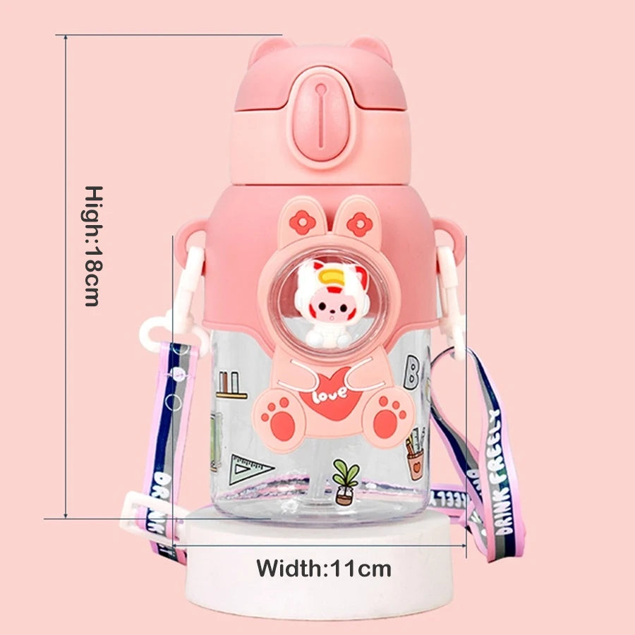 600ML Kawaii Summer Children's Water Cup High-value Fall-proof Straw Cup Boys and Cirls Go to School Baby Kettle