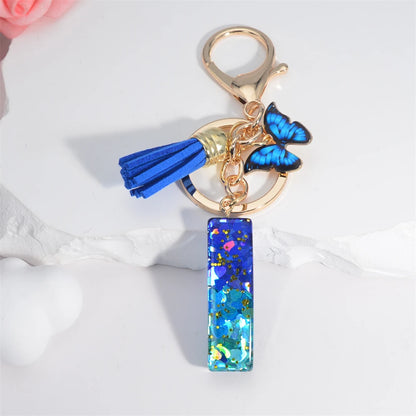 26 English Alphabet Letter Tassels Keychain Crystal Acrylic Butterfly Pendent Key Chain Women Gift Fashion Jewelry Accessories