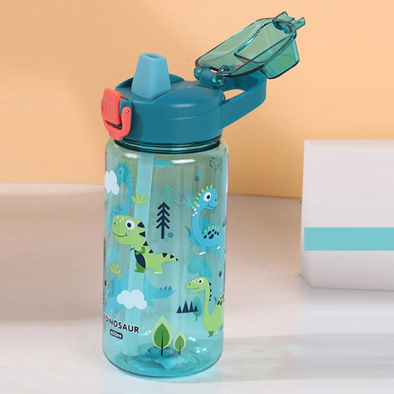 600ML Children Cartoon Animal Water Bottle Cup with Straw Portable Student Anti-falling Water Bottle Toddlers Beverage Kettle