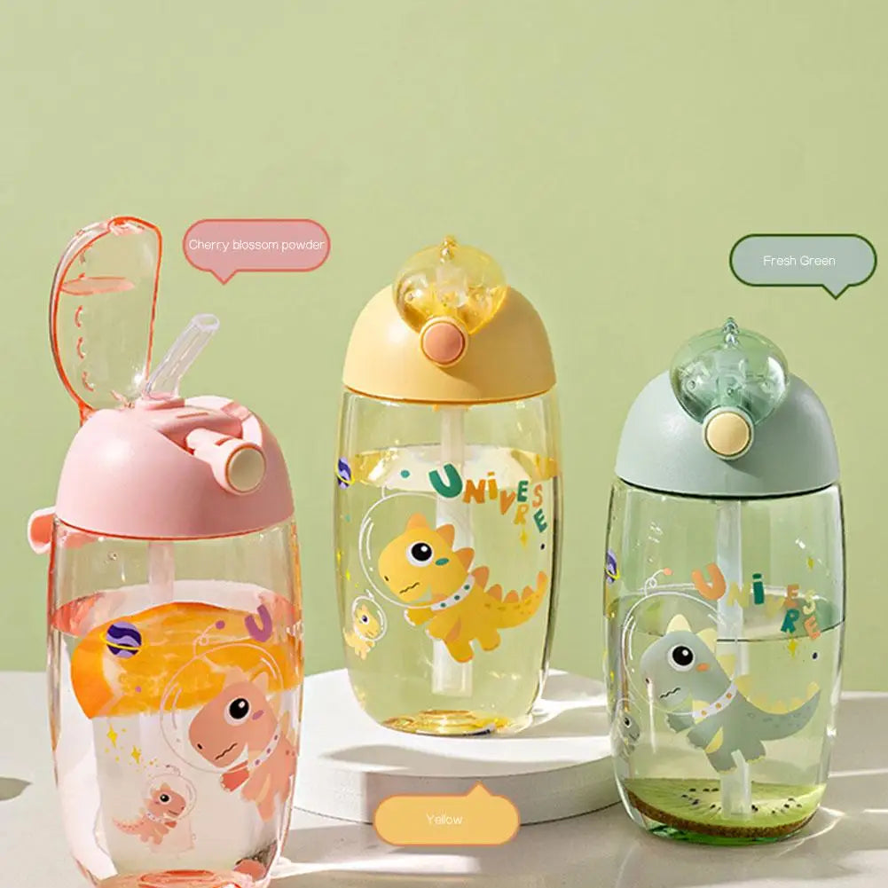 500ML Children's Water Bottle For School Portable Cartoon Dinosaur Sippy Cup Creative Feeding Cup With Straws And Lids Drin