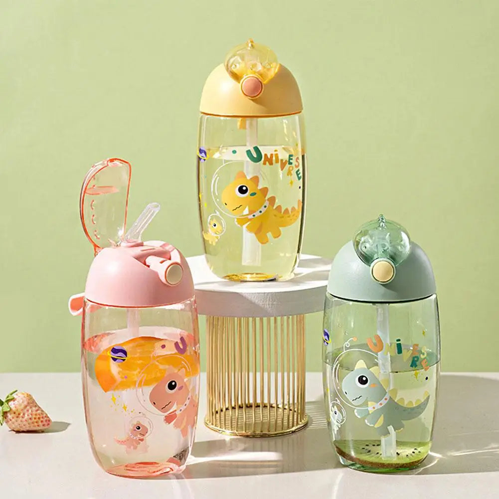 500ML Children's Water Bottle For School Portable Cartoon Dinosaur Sippy Cup Creative Feeding Cup With Straws And Lids Drin