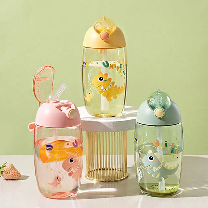 500ML Children's Water Bottle For School Portable Cartoon Dinosaur Sippy Cup Creative Feeding Cup With Straws And Lids Drin