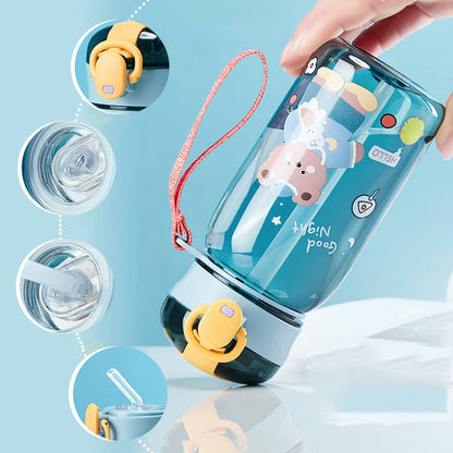 Sports Water Bottle Kids Water Sippy Cup with Straw Cartoon Leakproof Water Bottles Outdoor Portable Drink Bottle Children's Cup