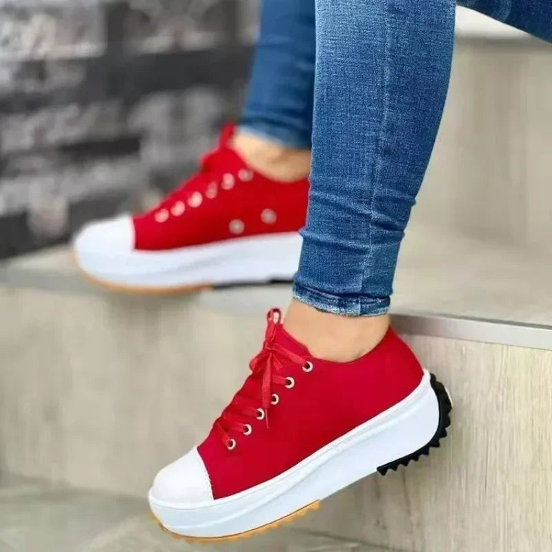 Women's canvas shoes casual comfortable shallow mouth breathable women's flat outdoor walking lace-up vulcanized shoes