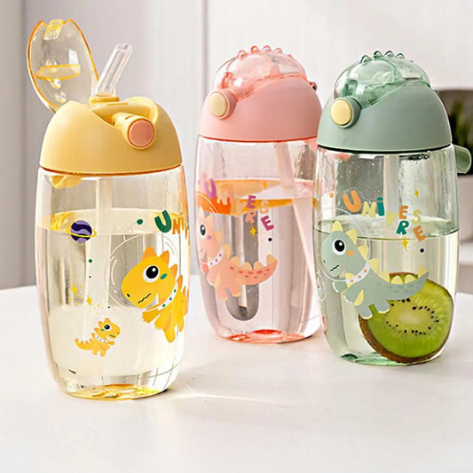 Children's Water Bottle For School Portable Cartoon Dinosaur Sippy Cup Creative Feeding Cup With Straws And Lids Drinkware ﻿