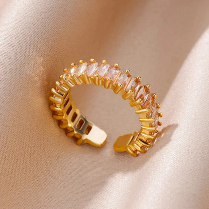 Colorful Cubic Zircon Ring for Women Stainless Steel Gold Color Open Ring Vintage Boho Wedding Party Jewelry Gift Accessories