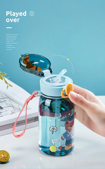 Sports Water Bottle Kids Water Sippy Cup with Straw Cartoon Leakproof Water Bottles Outdoor Portable Drink Bottle Children's Cup