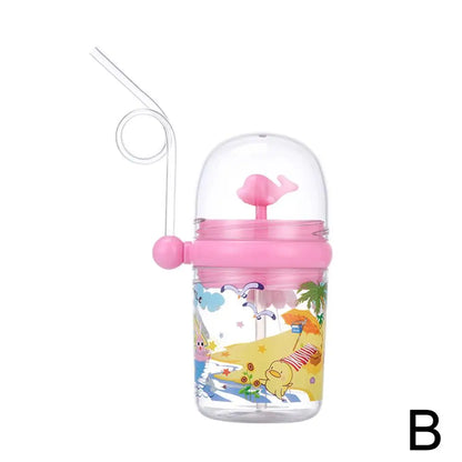 250ml Kids Funny Whale Water Spray Drinking Cup Cartoon Feeding Bottles With Straws Portable Children Cups Drinkware Cup Water