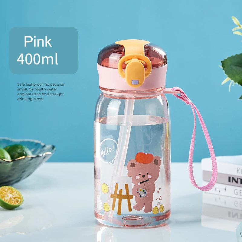 Sports Water Bottle Kids Water Sippy Cup with Straw Cartoon Leakproof Water Bottles Outdoor Portable Drink Bottle Children's Cup
