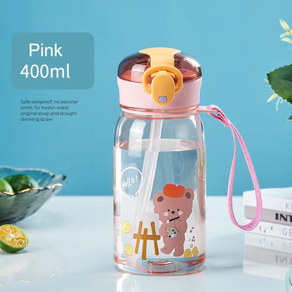 Sports Water Bottle Kids Water Sippy Cup with Straw Cartoon Leakproof Water Bottles Outdoor Portable Drink Bottle Children's Cup