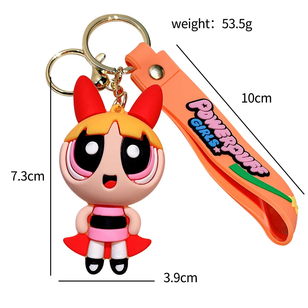 The Powerpuff Girls Creative Keychain for Women Men Fans Cartoon Cute Silicone Doll Pendant Keyring Gifts Keys Holder