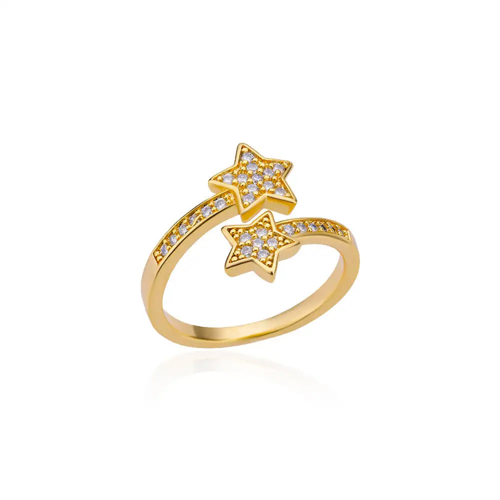 Zircon Double Star Rings For Women Girls Stainless Steel Gold Color y2k Ring 2024 New Trending Wedding Party Aesthetic Jewelry