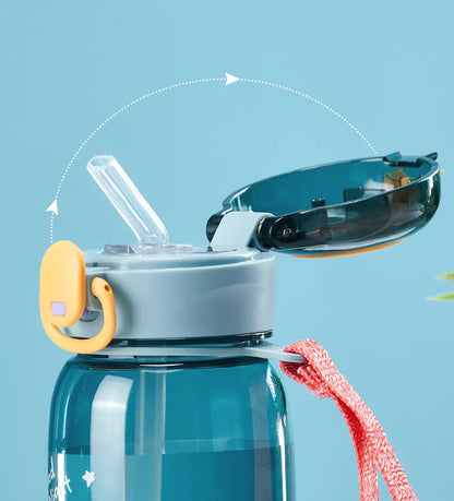 Sports Water Bottle Kids Water Sippy Cup with Straw Cartoon Leakproof Water Bottles Outdoor Portable Drink Bottle Children's Cup