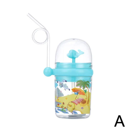 250ml Kids Funny Whale Water Spray Drinking Cup Cartoon Feeding Bottles With Straws Portable Children Cups Drinkware Cup Water