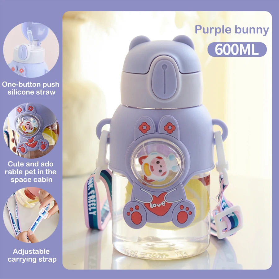 600ML Kawaii Summer Children's Water Cup High-value Fall-proof Straw Cup Boys and Cirls Go to School Baby Kettle