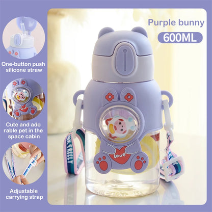600ML Kawaii Summer Children's Water Cup High-value Fall-proof Straw Cup Boys and Cirls Go to School Baby Kettle