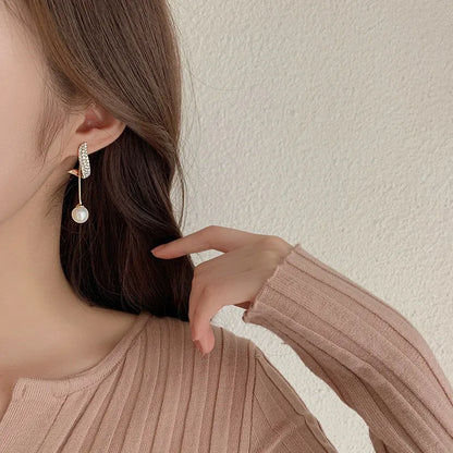 2Pcs New Classic Elegant Imitation Pearl Dangle Earrings For Women, Crystal Long Tassel Exquisite Drop Earring Wedding Jewelry