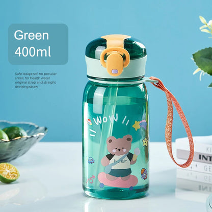 Sports Water Bottle Kids Water Sippy Cup with Straw Cartoon Leakproof Water Bottles Outdoor Portable Drink Bottle Children's Cup