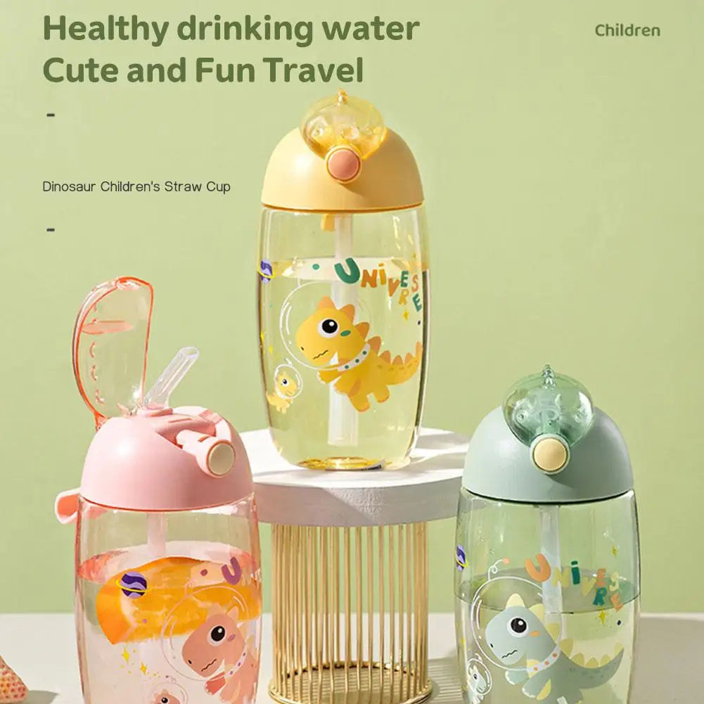 500ML Children's Water Bottle For School Portable Cartoon Dinosaur Sippy Cup Creative Feeding Cup With Straws And Lids Drin